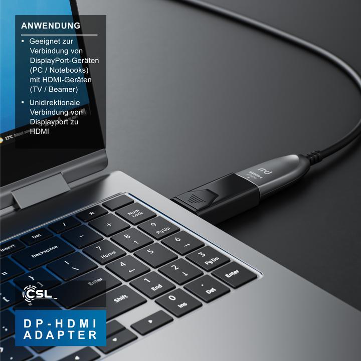 Produktbild CSL DisplayPort zu HDMI Adapter, Audio Video Adapter, Ultra HD 4k DP zu HDMI Konverter (HDMI, 2.15 cm)
