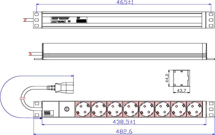 Produktbild Bachmann 19" 8-fach Steckdosenleiste Feinsicherung