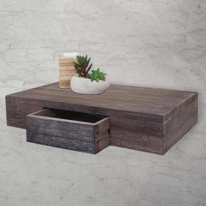 Produktbild Mendler Wandregal Oise, Regal Hängeregal mit Schublade, 40cm - braun shabby (40 x 25 x 8 cm)