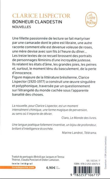 Immagine prodotto Bonheur clandestin (Francese, Lispector Clarice, 2022)