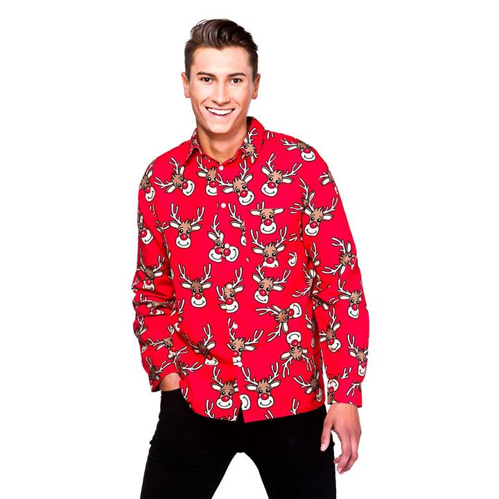 Produktbild Wicked Costumes Weihnachts Hemden mit Rentier Druck in Rot (M)