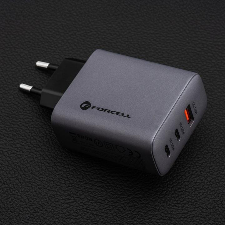 Actual product image Forcell Adapter F-ENERGY GaN VT-42B travel charger 2 x Type C + USB A PD QC4.0 4A 65W gray (65 W)