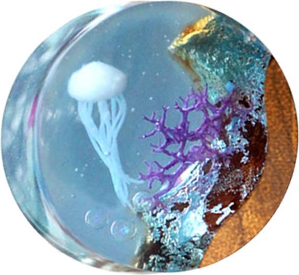 Produktbild Star Piercing Flared Plug Quallen Riff Epoxy blau aus Teakholz (ohne Messing, Organisch)