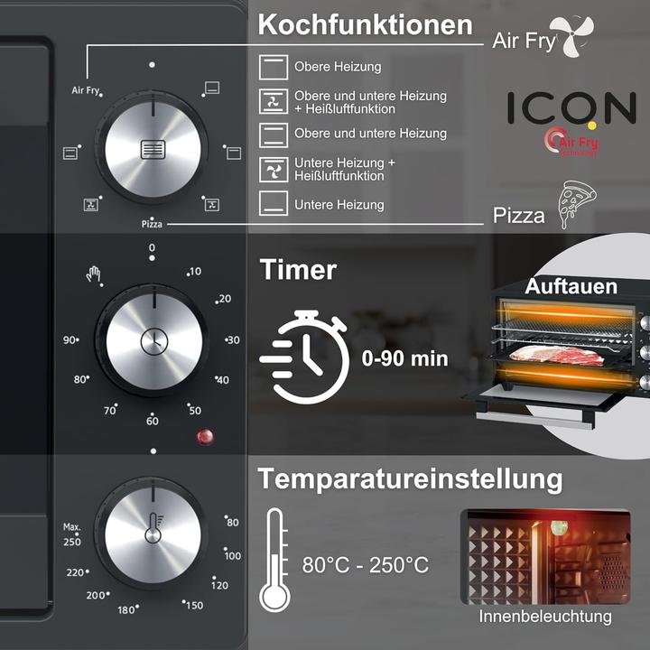 Produktbild Icqn 20L Minibackofen mit Airfry Funktion
