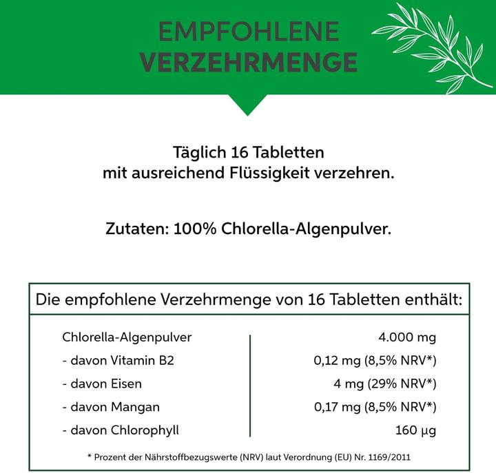 Nutritional values and ingredients Eltabia Organic Green Trio pellets | with 1/3 chlorella spirulina barley grass (500 Piece, Pills)
