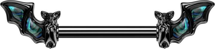 Actual product image Star Piercing Barbell schwarz mit zwei Fledermäusen mit Abalone (Brass, Surgical steel 316L)