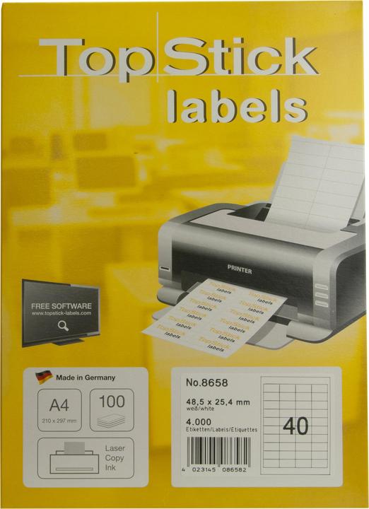 Produktbild TopStick Universal-Etiketten, 48,5 x 25,4 mm, weiss selbstklebend, permanent haftend