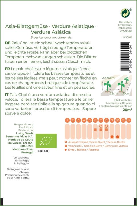 Actual product image Living Seeds Verdure Asiatique Pak-Choi (Vegetable seeds)