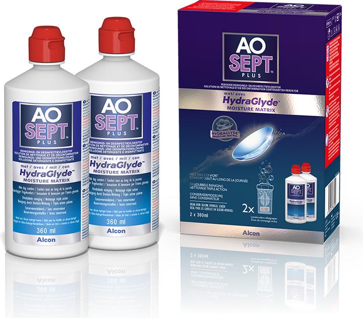 Image du produit AOSept HydraGlyde, solution de nettoyage et de désinfection au peroxyde, 2x360 ml (Système au peroxyde, 720 ml)