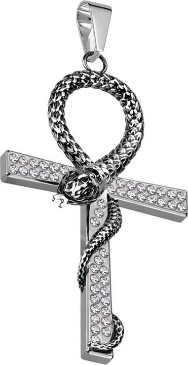 Produktbild Star Piercing Anhänger silber Schlangenkreuz mit Kristallen (Chirurgenstahl 316L)