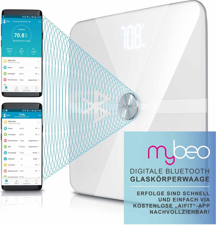 Immagine prodotto Mybeo Bilancia per il grasso corporeo, bilancia digitale Bluetooth per l'analisi del corpo, bilancia (180 kg)