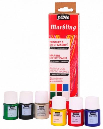 Immagine prodotto Pebeo Kit Iniziation Marbling Scoperta 6x (Smeraldo, Giallo limone, Nero, Ciano, Rosa del Bengala, bagno di marmo 18 g, 20 ml)