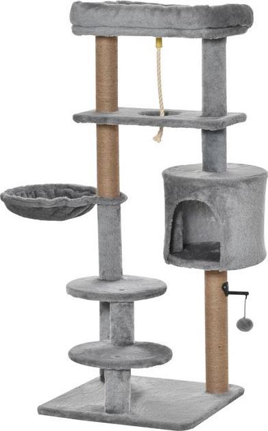 Produktbild Swisshandel24 Kratzbaum 120 cm Jutestamm, für Katzen bis 5 kg, Hellgrau (120 cm, Hellgrau+Beige)