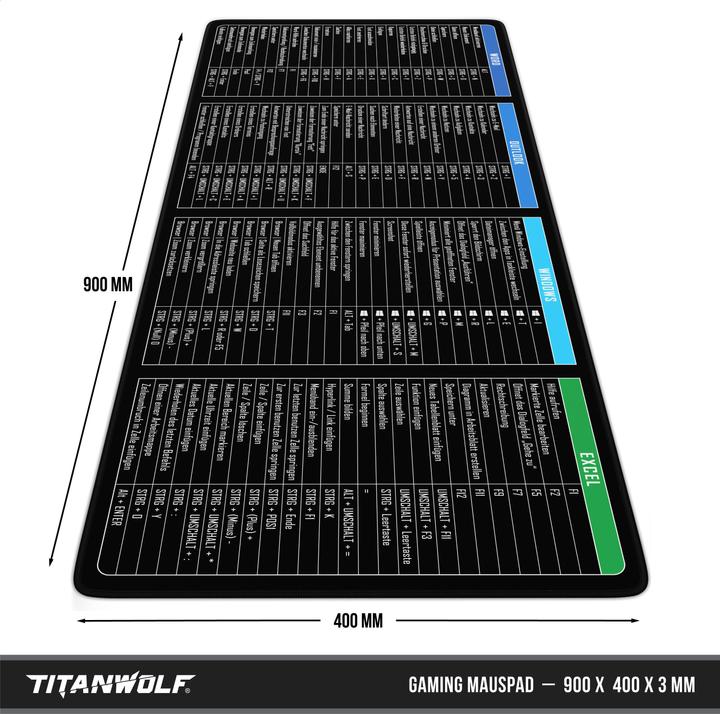Immagine prodotto Titanwolf Gaming Mauspad, 900 x 400mm XXL Speed Gaming Mausmatte, Mousepad Extragrosse Fläche, MS Function (XXL)