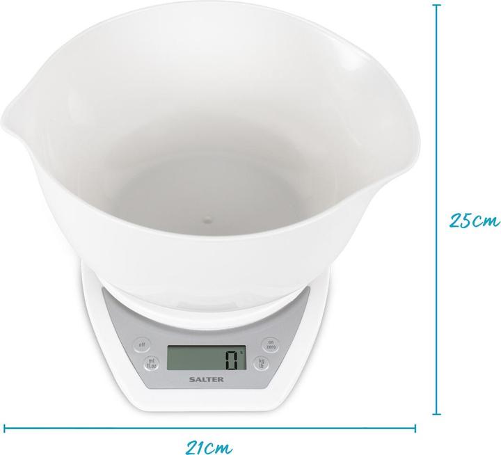 Actual product image Salter 1024 WHDR14 Digital Kitchen Scales with Dual Pour Mixing Bowl white