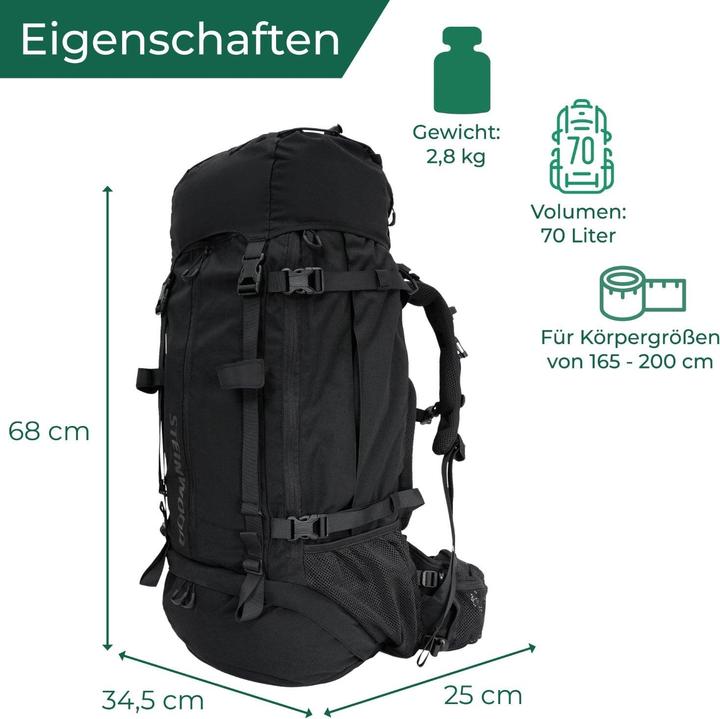 Produktbild Steinwood Trekkingrucksack 70L, Wanderrucksack, wasserabweisend mit Regenhülle (70 l)