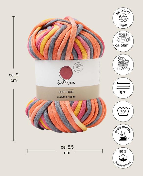 Actual product image Lalana Wool Soft Tube, tubular yarn 6 mm x 58 m, 200 g (58 m)