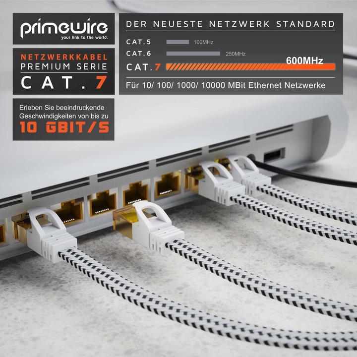 Produktbild Primewire CAT 7 Netzwerkkabel Flach Baumwollmantel - LAN Patchkabel Datenkabel - Flachbandkabel - Verlegekabel (U/FTP, CAT7, 3 m)