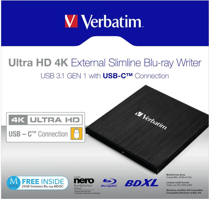 Image du produit Verbatim Slimline (Graveur Blu-ray, Lecteur Blu-ray, Graveur de CD, Lecteur de CD, Graveur de DVD, Lecteur DVD)