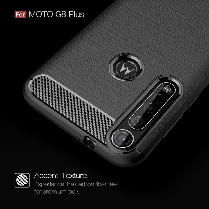 Produktbild König Design Hülle Handy Schutz für Motorola G8 Plus Case Cover Bumper Carbon Optik TPU Blau (Motorola Moto G8 Plus)