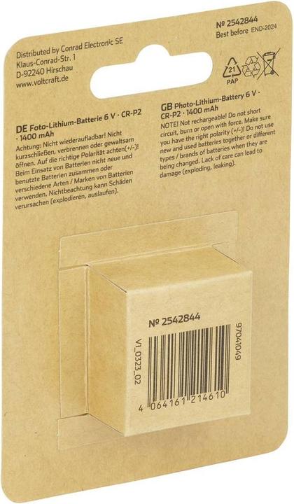 Image du produit Voltcraft CRP2 Pile photo CR-P 2 Lithium 1400 mAh 6 V 1 pc. (1 pcs, CR-P2, 1400 mAh)