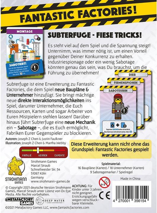 Produktbild Strohmann Games STR21003 - Subterfuge: Fantastic Factories, ab 12 Jahren (Erweiterung, DE-Ausgabe) (Deutsch)