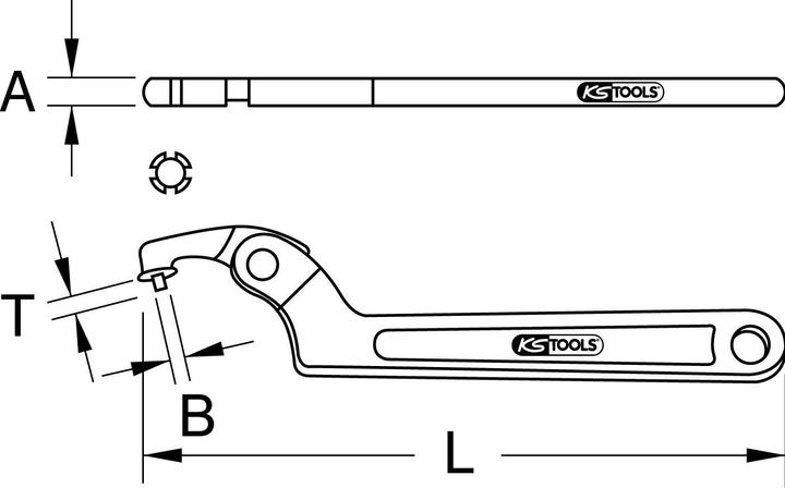 Actual product image KS Tools Hinge hook wrench with pin (155 mm, 115 mm, 124 mm, 145 mm, 150 mm, 140 mm, 142 mm, 135 mm, 130 mm, 125 mm, 120 mm)