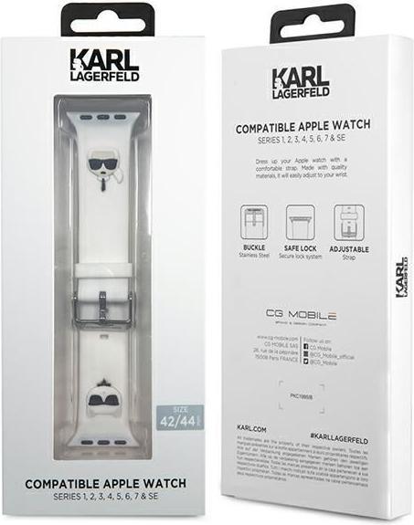 Produktbild Karl Lagerfeld Pasek KLAWLSLCKW Apple Watch 42/44/45mm bia?y/white strap Silicone Karl & Choupette H (Silikon)