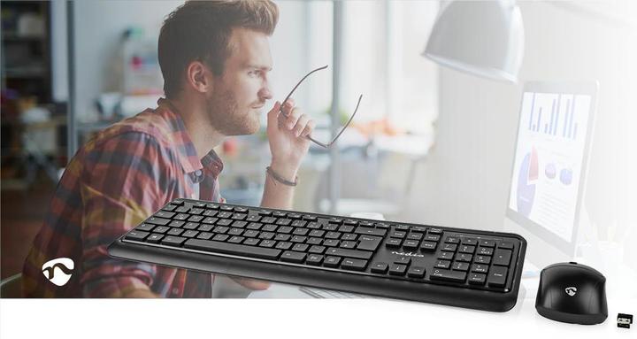 Actual product image Nedis KBMCW100BKDE Mouse and keyboard set Wireless mouse and keyboard connection: USB 800 / 1200 / 160 (DE, Wireless, Cable)