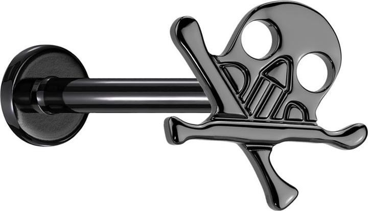 Star Piercing Micro Threadless Labret schwarz Totenkopf mit gekreuzten Knochen schwarz (Titan G23, ohne Messing)