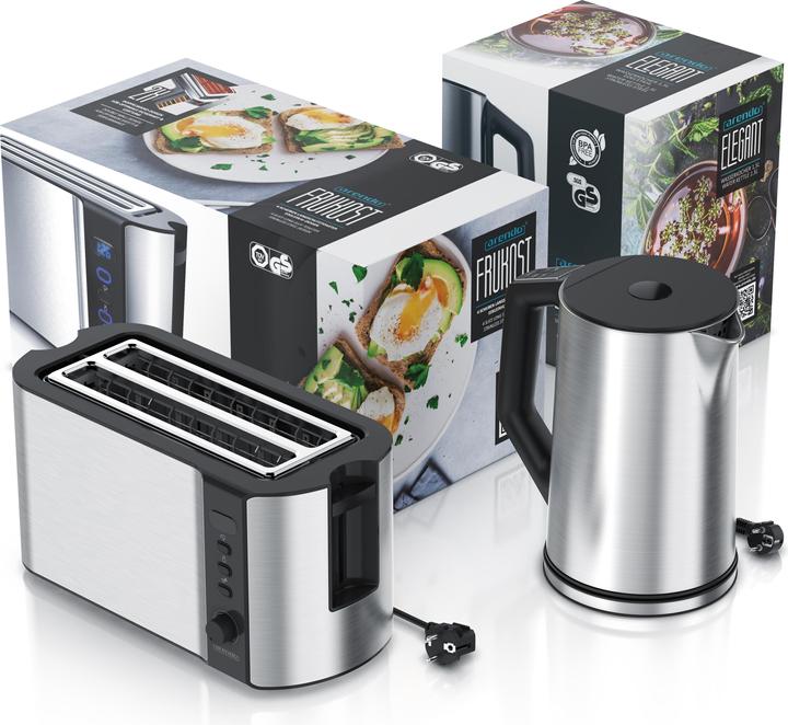 Actual product image Arendo Breakfast set, stainless steel kettle 1.5l temperature selection & 4-slice long slot toaster, silver
