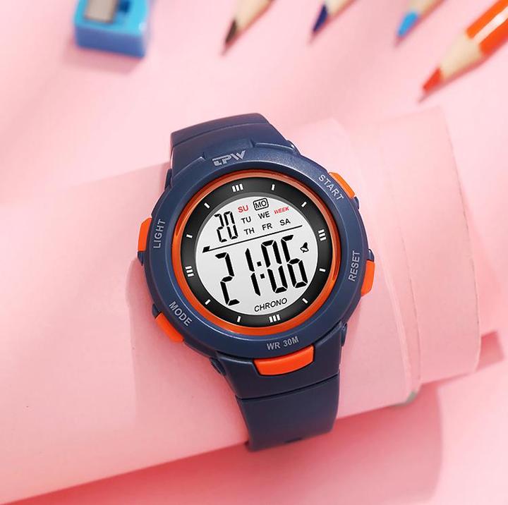 Actual product image VR Shinecon Children's watch digital display, model Exia navy blue (Digital watch)