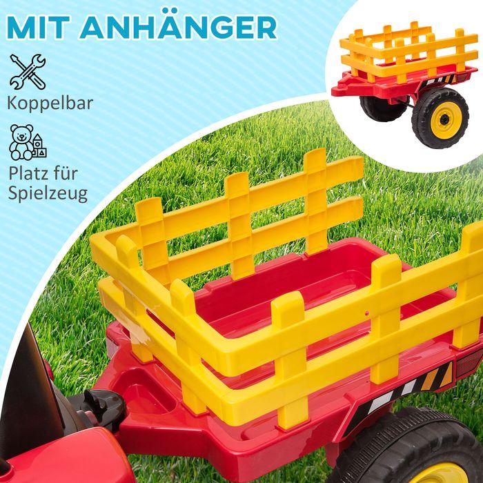Immagine prodotto Swisshandel24 Trattore elettrico per bambini con rimorchio, telecomando, MP3, fari, 3-6KM/H, rosso
