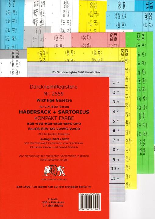 Nährwerte und Zutaten Griffregister Nr. 2559: HABERSACK- SARTORIUS - KOMPAKT 2021/2022 (Deutsch, Constantin Dürckheim, 2019)