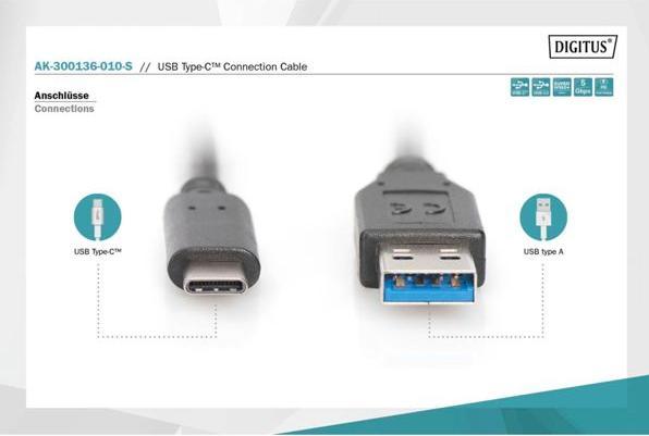 Actual product image Digitus USB C - USB A (1 m, USB 3.0)