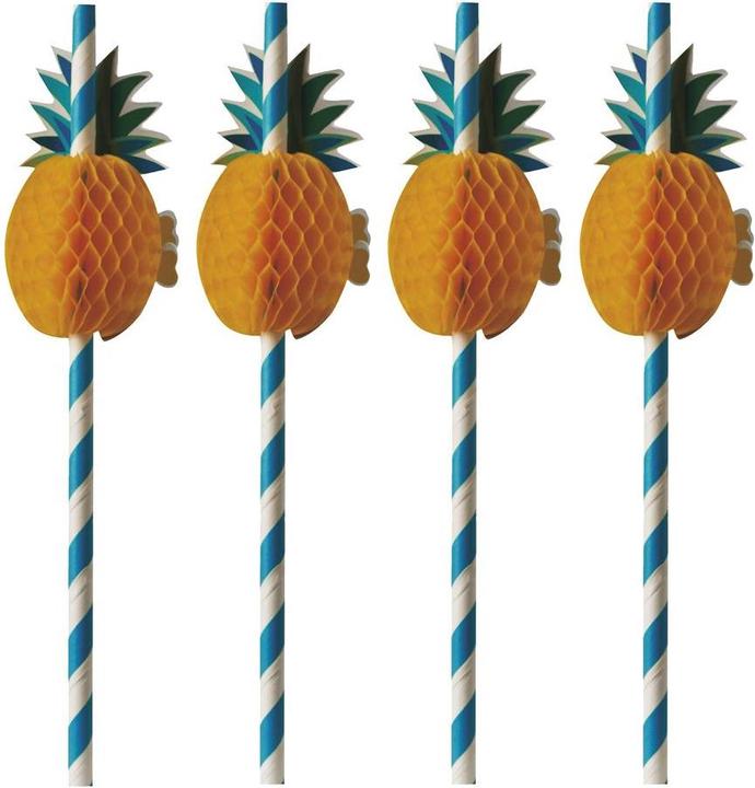 Papstar Papiertrinkhalm "Pineapple", 200 mm, blau/weiss aus Papier, Länge: 200 mm, Durchmesser: 6 mm (50 x)
