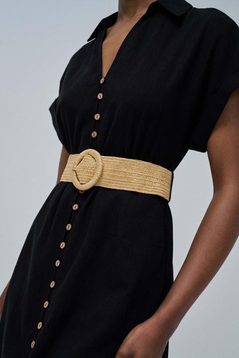 Produktbild Salsa Jeans Midikleid Linen Shirt Dress With Front Buttoned Belt (L)