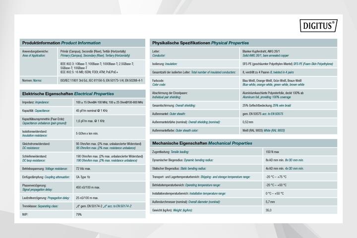 Immagine prodotto Digitus Cavo di installazione Cat.7 S/FTP, 305 m, simplex, Dca (S/FTP, CAT7, 305 m)