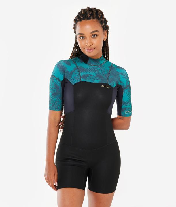 Produktbild Olaian Neopren Shorty Surfen Damen kurzarm Rückenreissverschluss 500 1,5 Mirage schwarz (1.5 mm, L)