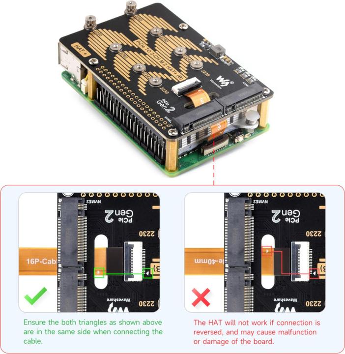 Immagine prodotto WaveShare Adattatore da PCIe a M.2 HAT+ (B) per Raspberry Pi 5