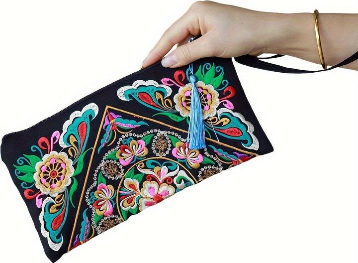 Image du produit Only-Bags.Store 1 Stück Bohemian bestickte Kupplung Geldbörse, Boho-Stil Armband, Mode-Accessoire, Polyester