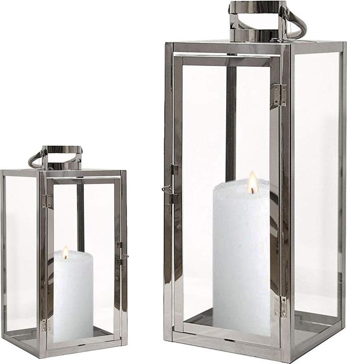 Produktbild Mojawo 2er Set Edelstahl-Laterne Gartenlaterne Windlicht 30/40cm (30, 40, 2 x)