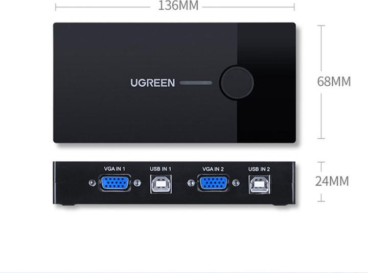 Produktbild Ugreen 30357 KVM Switch Box 2-port VGA Video Adapter 2 in 1 (black)