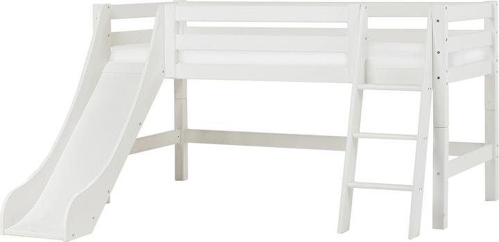 Hoppekids BUNDLE ECO Luxury Halbhohes Bett 90 x 200 cm mit schräger Leiter, Rutsche und Schaummatratze (90 x 200 cm)
