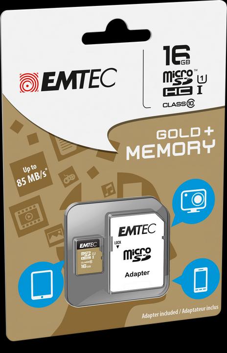 Image du produit Emtec or+. (16 Go, microSDHC, U1, UHS-I)