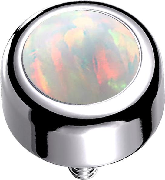 Star Piercing Dermal Anchor Zylinder silber mit Opal weiss (Titan G23, ohne Messing)