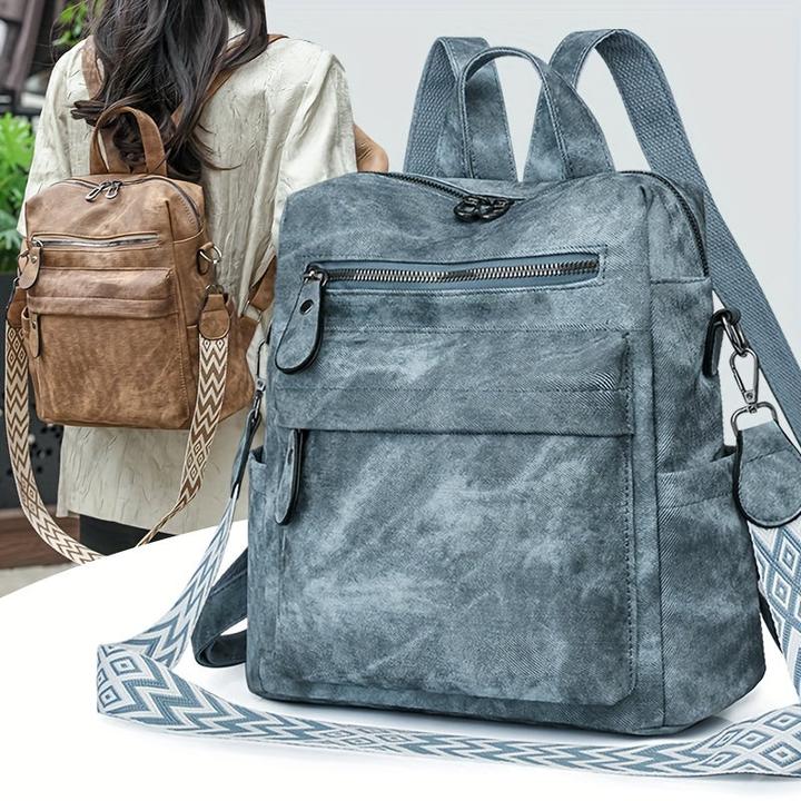 Produktbild Only-Bags.Store Vintage Style PU-Leder-Rucksack mit böhmischen Riemen, grosse Kapazität, multifunktionale