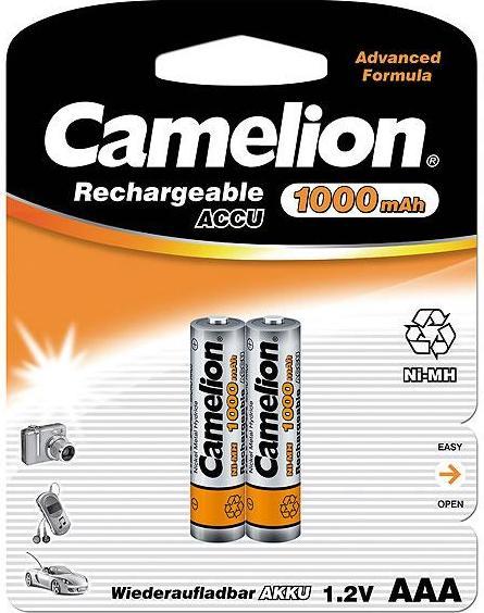 Actual product image Camelion NH-AAA1000BP2 Rechargeable Nickel Metal Hydride (NiMH) Battery (2 pcs., AAA, 1000 mAh)