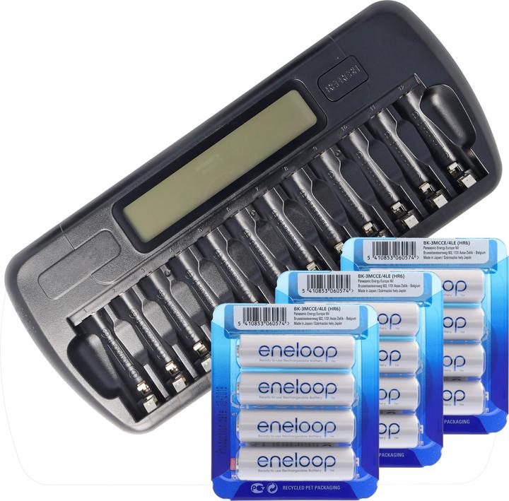 Actual product image Panasonic eneloop Standard HR-3UTGA 12 Stück AA Mignon Akkus, LCD-Ladegerät mit Display für 1-12 AA (12 pcs., AA, Battery + charger)