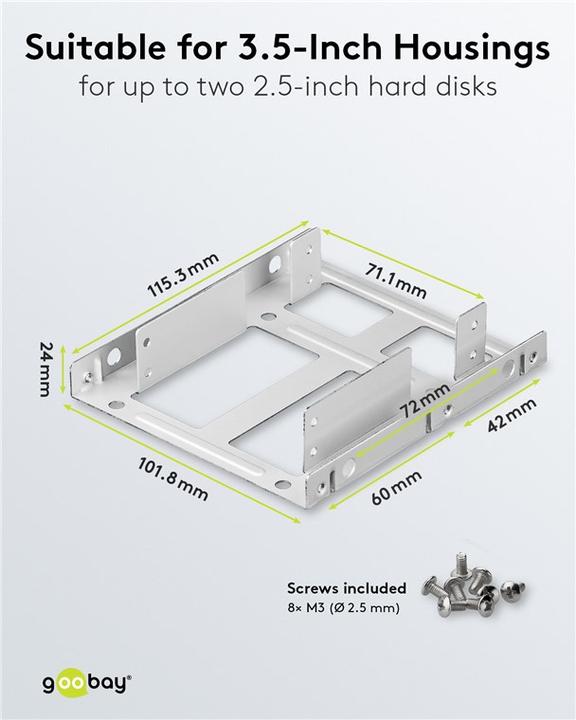 Immagine prodotto Goobay doppio telaio di montaggio per disco rigido da 2,5" a 3,5", argento